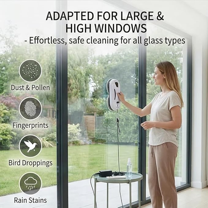 Saker Window Cleaner Robot,Smart Robotic Vacuum for Glass, 2800Pa Strong Suction, Edge Detection, Remote Control, Ideal for Home & Office