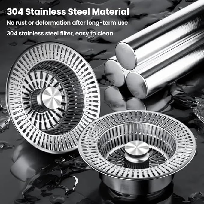 3 in 1 Kitchen Sink Drain Strainer,Universal Stainless Steel Kitchen Sink Stopper, Pop Up Anti-Clogging for 3-1/2 Inch US Standard Sink Drain Strainer (Style2-2Pcs)