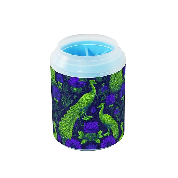 Dog Paw Cleaner Cups for Dogs Pet Foot Washer Paw Scrubber for Small Medium Large Dogs Cats Cleaning Cup Green Peacocks Purple Flowers