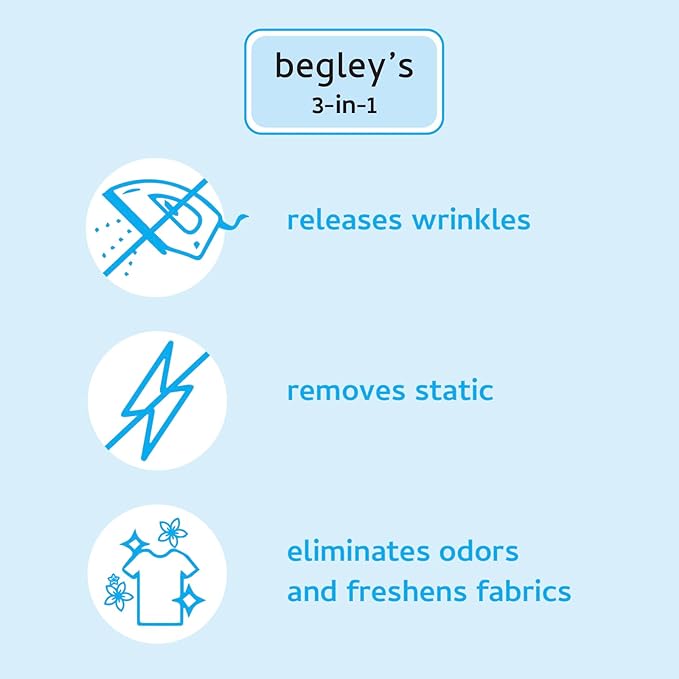 Begley's 3-in-1 Wrinkle Remover, Quick Fix Wrinkle Release, Static Cling Remover, Odor Eliminator and Fabric Refresher Spray - USDA Certified Biobased - Citrus, 3 oz Travel Size