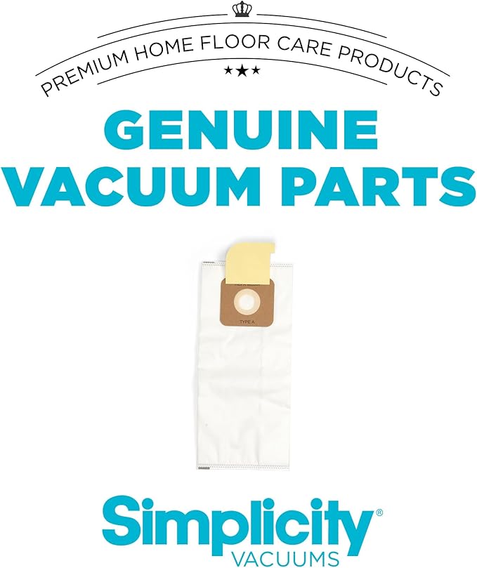 Simplicity Vacuums SAH-6 Certified Hepa Vacuum Replacement Bags, Fits with S20EZM Allergy Upright Vacuum Cleaner, Symmetry and 6 Series, Type A Bags, 6-pack Set