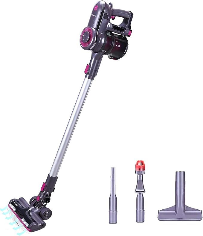 Novaspark Pink Cordless Stick Vacuum Cleaner - 18.5kPa Suction, 50-Min Runtime, Tangle-Free Pet Hair Cleaning, Lightweigh Design with LED Light, HEPA Filter and 4-in-1 Brush Set, HSC-01