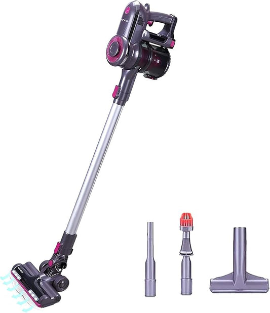 Novaspark Pink Cordless Stick Vacuum Cleaner - 18.5kPa Suction, 50-Min Runtime, Tangle-Free Pet Hair Cleaning, Lightweigh Design with LED Light, HEPA Filter and 4-in-1 Brush Set, HSC-01