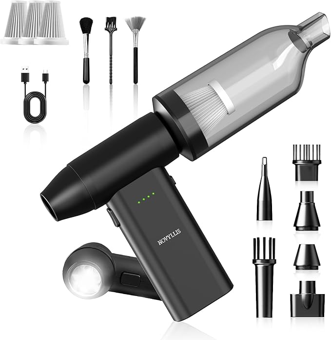 Electric Compressed Air Duster Mini Blower Cordless with Computer Vacuum Cleaner kit Lighting 180,000 RPM 5 Speed Handheld 3 in 1 USB-C for pc Keyboards Home Car BBQ Grill