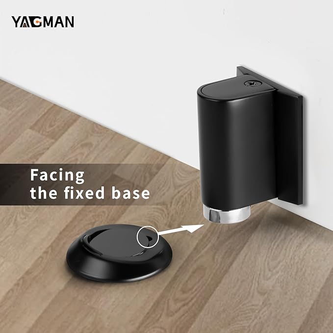 Magnetic Door Stopper, Magnet Floor Door Stop Retractable, Door Magnetic Catch, Door Holder to Keep Door Open, No Drilling Mount with Adhesive, Black 1 Pack MB-1