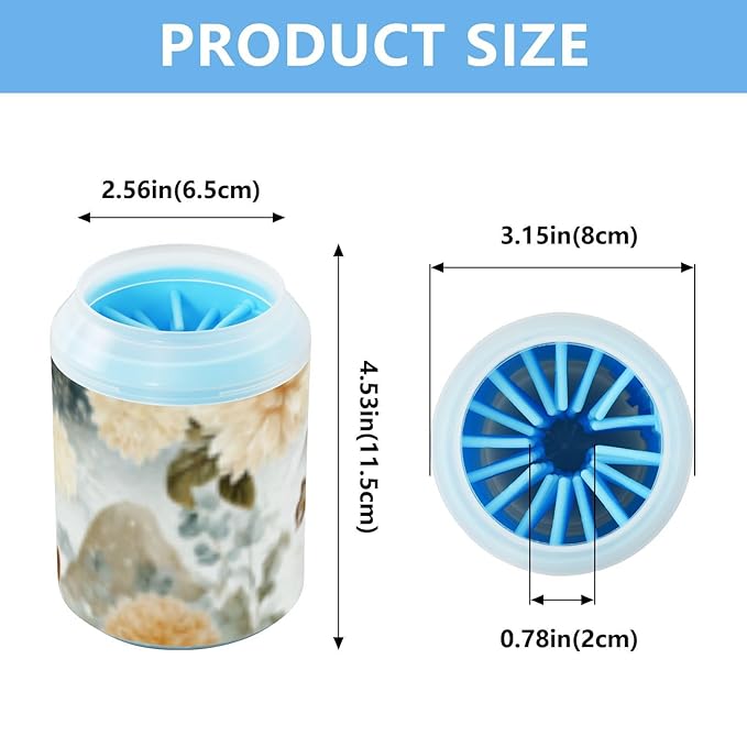 Dog Paw Cleaner Cups for Dogs Pets Foot Washer Paw Scrubber for Medium Small Cats Dogs Cute Cleaning Cup Beige Fox Flowers Mountains Leaves