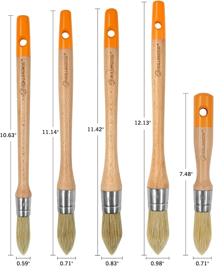 ROLLINGDOG Trim Paint Brushes - 5PC Round Trim Brushes,Long Handle Paint Brush Set for Windows,Walls,Doors(15mm,18mm,21mm,25mm),18mm Stubby