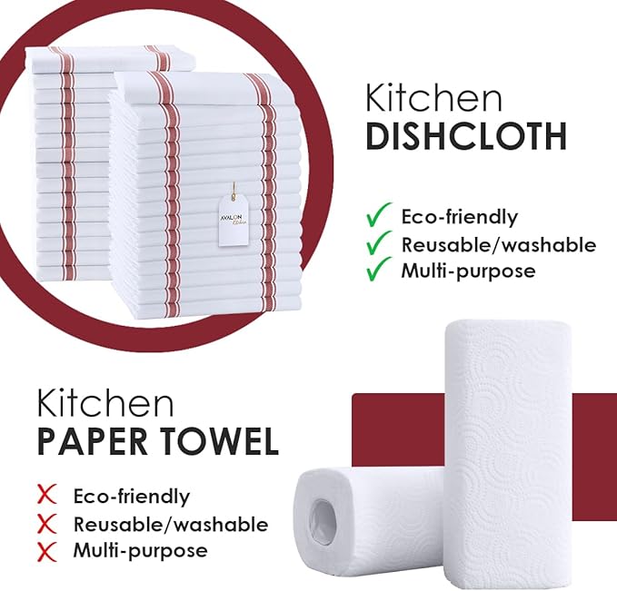 Dish Towels Set (Value Pack of 30) Size 15x25 Inch, 100% Cotton Soft & Absorbent Kitchen Towels, Tea Towels, Reusable Cleaning Cloths for Household Cleaning (Red)