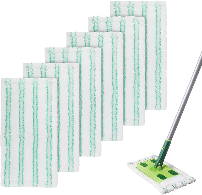 Microfiber Mop Pads Replacement for Quick Shine Hard Surface Floor Polish Mop: Washable & Reusable Mop Pad,Wet Dry HardFloor Cleaning Refills (6 Pack)