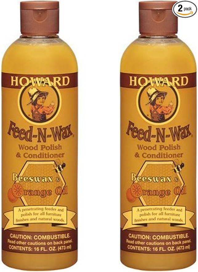 HOWARD Feed n Wax Wood & Conditioner Beeswax Polish, Orange, 16 Fl Oz, Pack of 2