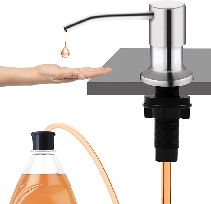 Sink Soap Dispenser, Kichen Sink Soap Dispenser, Good Suction Pwer, 47" Extension Tube kit, Under Sink Soap Dispenser Pump, No Need More Refills（Brushed Nickel）