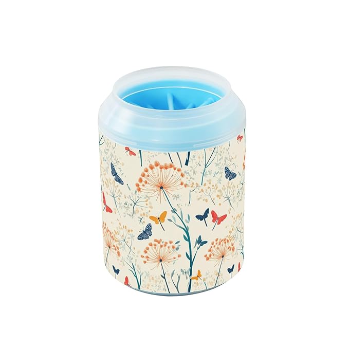 Dog Paw Cleaner Cups for Dogs Pets Foot Washer Paw Scrubber for Medium Small Cats Dogs Cleaning Cup Light Yellow Dandelion Animals