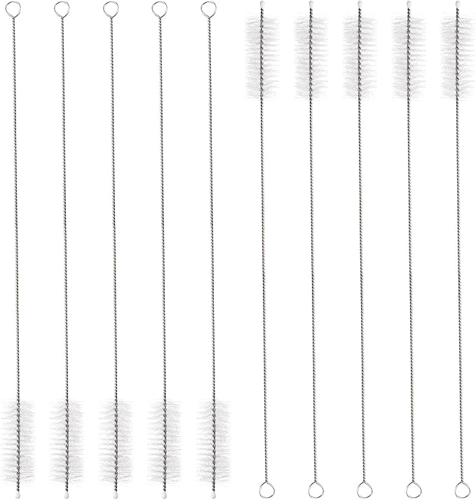 HARFINGTON Straw Cleaner Brush Set, 12 Inch Length 304 Stainless Steel and Nylon Bristles for Water Bottle Silicone Straw Sippy Cup Pipes, White (20mm OD, 10-Piece-Set)