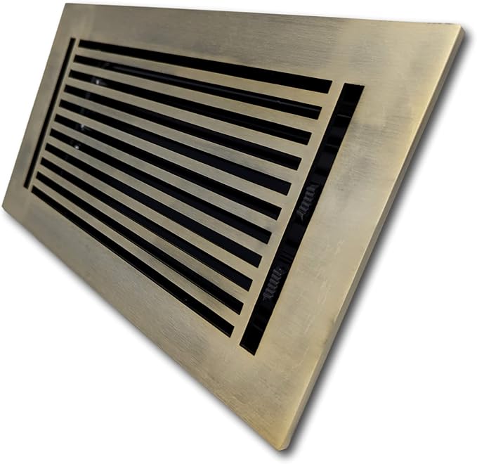 Madelyn Carter 6 x 12 Cast Aluminum Linear Vent Cover with Damper - Antique Brass (Overall: 7.25 x 13.5) | Floor Register - Wall Register
