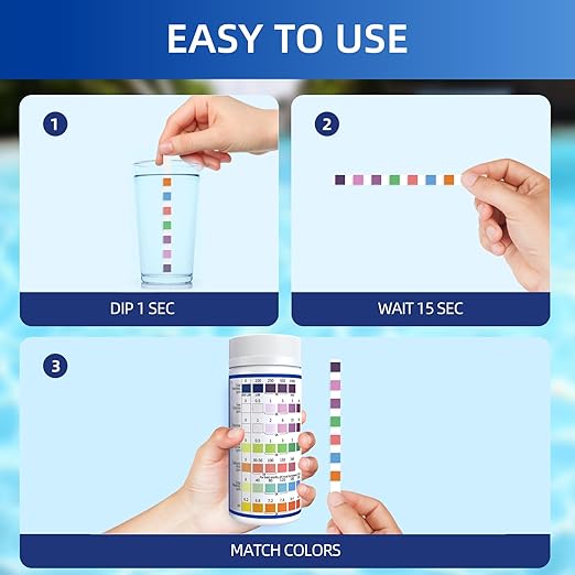 7 in 1 Accurate Pool & Spa Test Strips, 150-Count Hot Tub Test Strips | Lab Recommended | Water Chemical Testing Kit for Bromine, Chlorine, pH, Hardness, More, Fast & Easy Test Way
