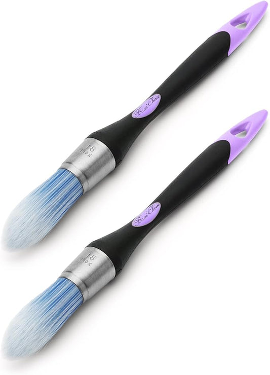 Bates- Trim Paint Brush, 0.75 Inch, 2 Pack, Purple and Black Ergonomic Non-Slip Handle, Synthetic Bristles, Trim Brushes for Painting