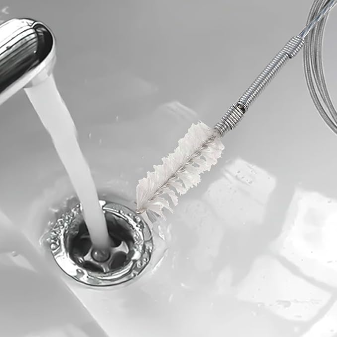 Flexible Drain Cleaning Brush 150CM Stainless Steel Wire with Nylon Bristles Long Pipe Cleaner for Car Sunroof Refrigerator Drain Hose Blockage Remover for Curved Tubing Under 90 Degrees