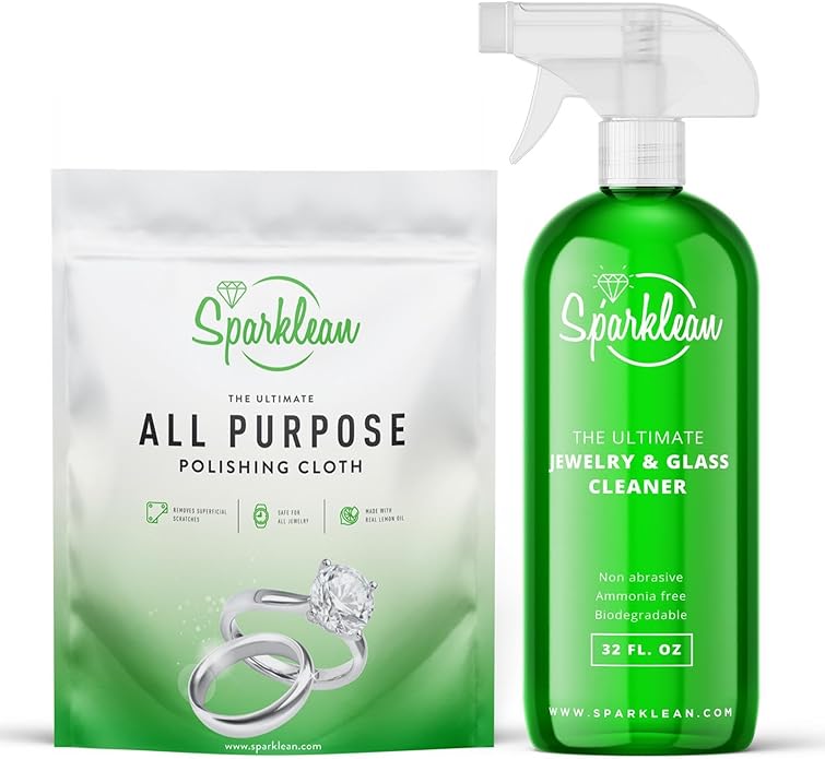 SPARKLEAN PREMIUM JEWELRY CLEANER | Natural Formula Free of Toxins and Ammonia| Includes Polishing Cloth|Silver, Gold and Diamond Cleaner | Ultrasonic jewelry solution (32 fl. oz)