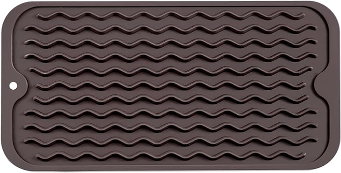 Silicone Dish Drying Mat for Multiple Usage,Easy clean,Eco-friendly,Heat-resistant Silicone Mat for Kitchen Counter or Sink,Refrigerator or Drawer Liner Coffee S 12 inches x 6 inches