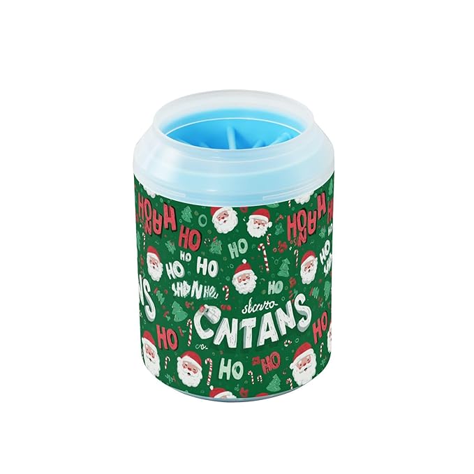 Dog Paw Cleaner Cups for Dogs Pets Foot Washer Paw Scrubber for Medium Small Cats Dogs Cute Cleaning Cup Green Christmas Santa Claus