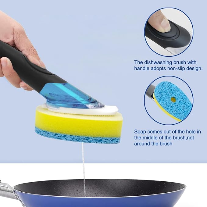 CELOX Dish Sponge with Handle, Soap Dispensing Dish Sponge