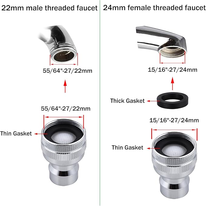 Dishwasher Faucet Adapter with Aerator, Faucet Adapter for Portable Washer, Dishwasher Snap Adapter Connection, for Kitchen/Bathroom Faucet, Chrome