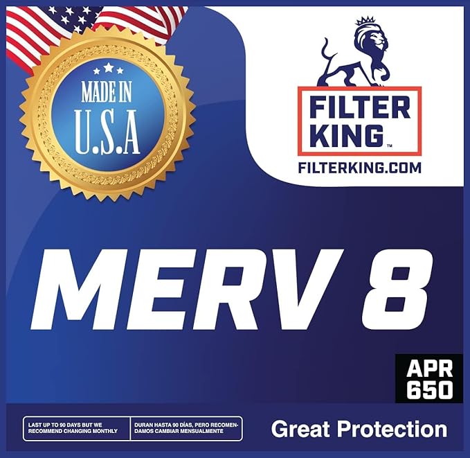 Filter King 8x20x1 Air Filter | 4-PACK | MERV 8 HVAC Pleated A/C Furnace Filters | MADE IN USA | Actual Size: 8 x 20 x .75"