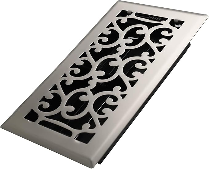 4x8 Inches Heavy Duty Walkable Floor Register - Easy Adjust Air Supply Lever Decorative Floor Vent Covers, Savannah Design Vent Covers for Home - Satin Nickel