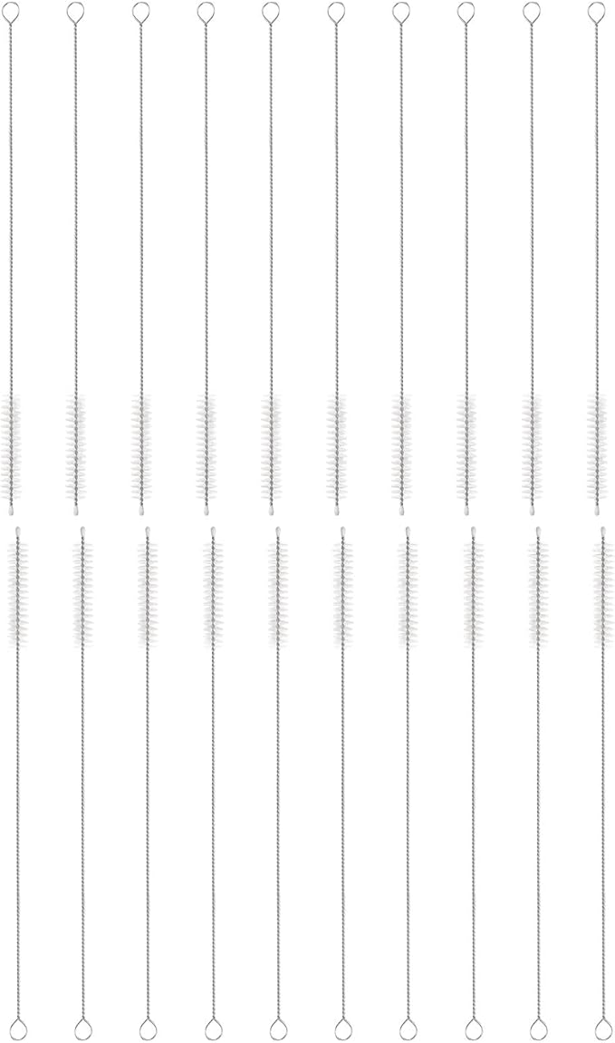 HARFINGTON Straw Cleaner Brush Set, 10 Inch Length 304 Stainless Steel and Nylon Bristles for Water Bottle Silicone Straw Sippy Cup Pipes, White (10mm OD, 20-Piece-Set)