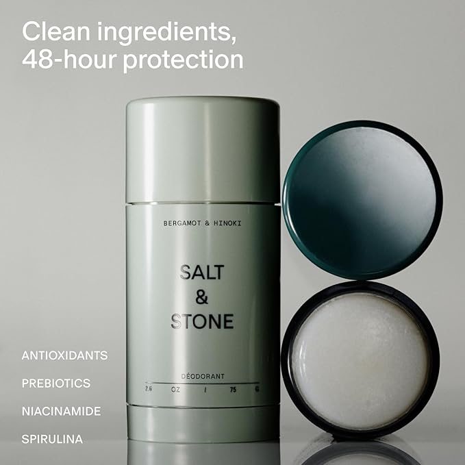 Salt & Stone Signature Scent Duo Set | 48 Hour Aluminum-Free Deodorant & Hydrating Body Mist | Skincare-Infused Deodorant & Body Spray | Bergamot & Hinoki