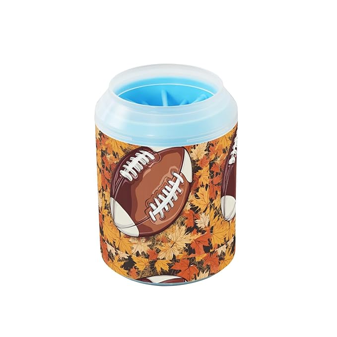 Dog Paw Cleaner Cups for Dogs Pets Foot Washer Paw Scrubber for Medium Small Cats Dogs Cleaning Cup Fall Leaves Football