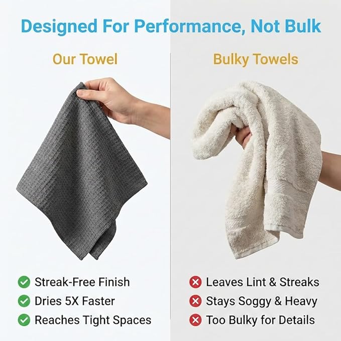 Waffle Weave Microfiber Towel, 12 x 12 inches, Barista Towels, Lint Free Cloth, Glass Towels, Waffle Towels Car Detailing, 6 Pack Premium Microfiber Cleaning Cloth