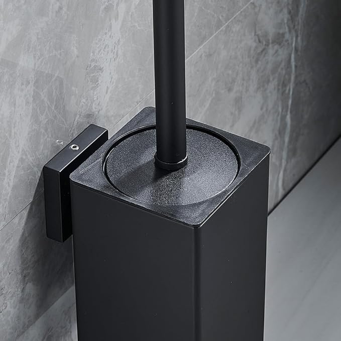 Toilet Bowl Brush Holder Square,Stainless Steel Square Wall Mounted Toilet Brush with Lid,Cleaning Toilet Brush Set for Bathroom,Black