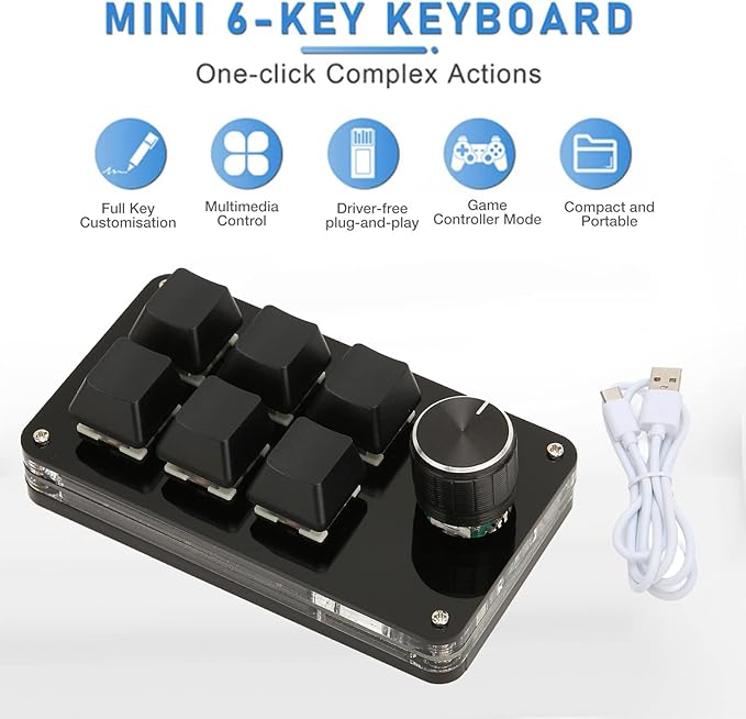 GOWENIC 6 Key Mini Gaming Keyboard, Programmable OSU Keypad with Control Knob, USB Gaming Keypad for PC Computer Games Office Work
