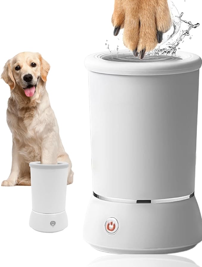 Automatic Dog Paw Cleaner for Dogs，Electric Dog Foot Paw Washer Cup and Massager，2 Speeds for Thorough Cleaning and USB Rechargeable,Pet Paw Feet Cleaner for Small Medium Dogs Cats (White)