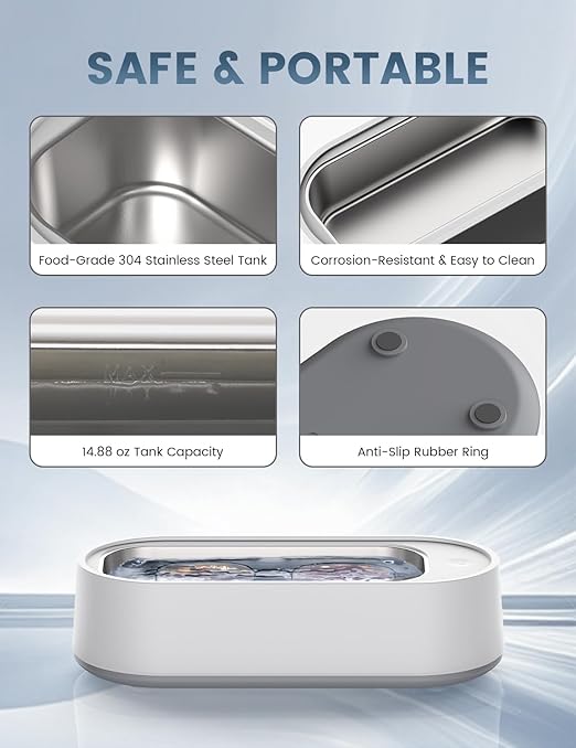 Ultrasonic Jewelry Cleaner, Professional 45KHz Ultrasonic Cleaner Machine for Jewelry, Rings, Glasses, Retainers, Watch Strap, Dentures, Mouthguard, Razors, 14.88 oz 304 Stainless Steel (White)