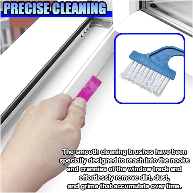 2PCS Car Crevice Cleaning Brush, Window Cleaner Tool, Plastic Detailing Brush with Ergonomic Handle, Hard Bristle Window Track Cleaner, Car Cleaning Tools for Home, Bathroom (Blue/Rose Red)