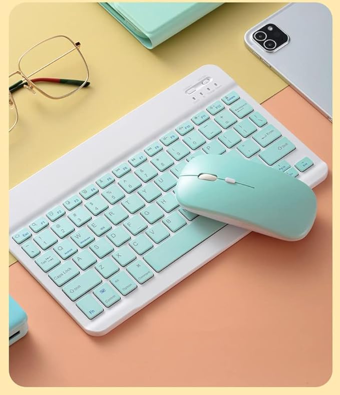 Bluetooth Wireless Keyboard and Mouse Combo,Ultra-Slim Ergonomic Small Rechargeable Bluetooth Keyboard Mouse Set for Apple iPad iPhone Samsung Tablet Phone Android PC Computer Mac Smartphone(Green)