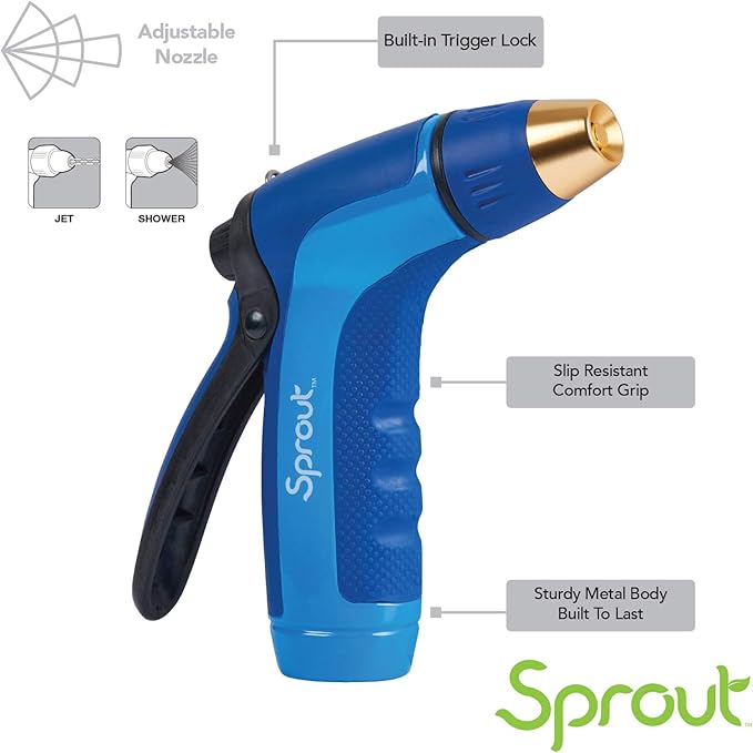 Sprout 65120-AMZ Metal Rear Trigger Adjustable Nozzle with QuickConnect Product Adapter Amazon Bundle, Blueberry Blue