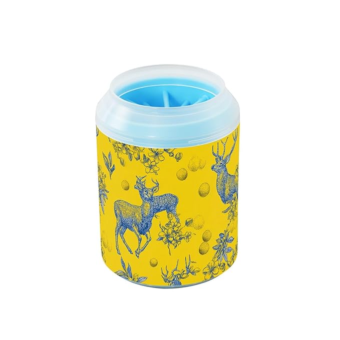 Dog Paw Cleaner Cups for Dogs Pet Foot Washer Paw Scrubber for Medium Small Large Dogs Cats Cleaning Cup Yellow Deer Flowers Round Fruits