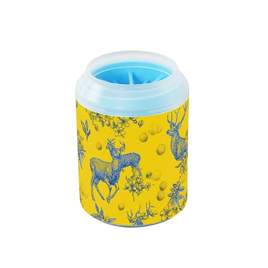 Dog Paw Cleaner Cups for Dogs Pet Foot Washer Paw Scrubber for Medium Small Large Dogs Cats Cleaning Cup Yellow Deer Flowers Round Fruits