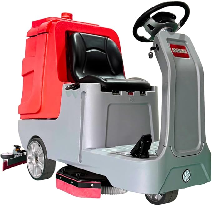 34" Ride-On Floor Scrubber Machine, Dual 17" Brushes, 34.3 Gal Solution Tank, 37 Gal Recovery Tank, 75,000 Sq.Ft/H Productivity, 6 HR Working Time, Industrial and Commercial Floor Cleaning