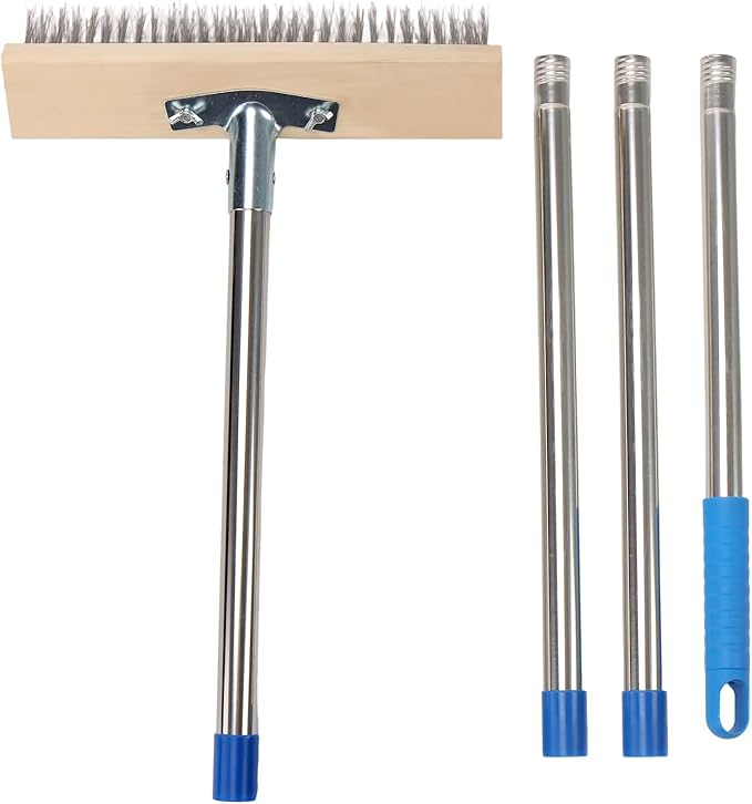 JEUIHAU 2PCS 63 Inch Stainless Steel Wire Scrub Brush with Long Handle, Heavy Duty Deck Scrub Brush,Metal Bristle Floor Scrubber, Outdoor Broom for Removing Moss and Tough Stains