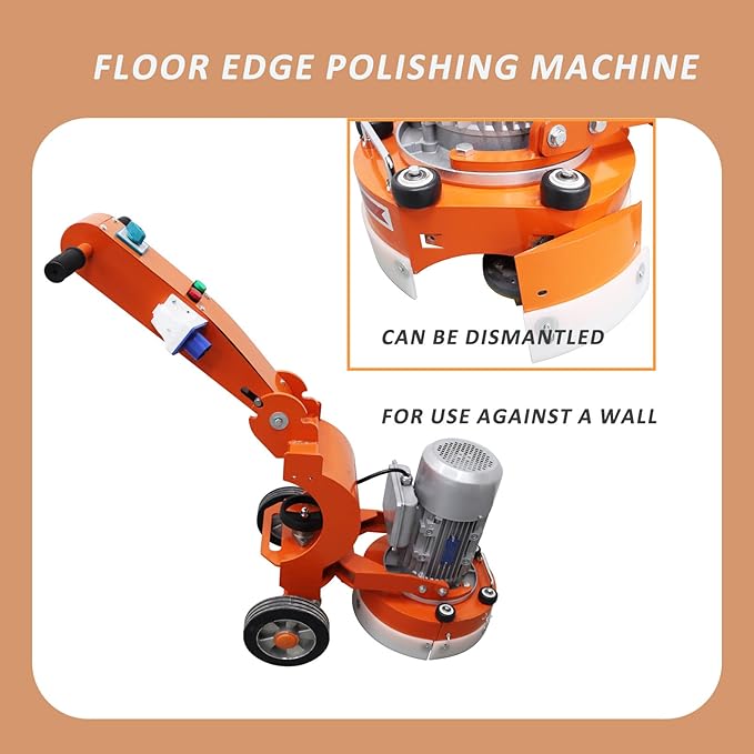 Electric Concrete Grinder Floor Edge Polishing Machine with Foldable Arms for Epoxy Terrazzo Marble Ground 220V 3KW
