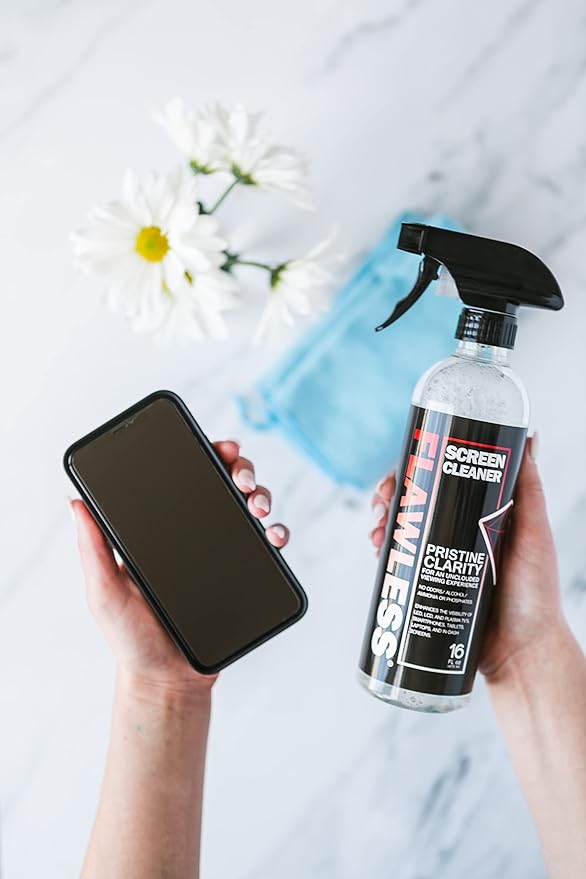 Flawless Screen Cleaner Spray with Microfiber Cleaning Cloth for LCD, LED Displays on Computer, TV, iPad, Tablet, Phone, and More (16oz 2 Pack)