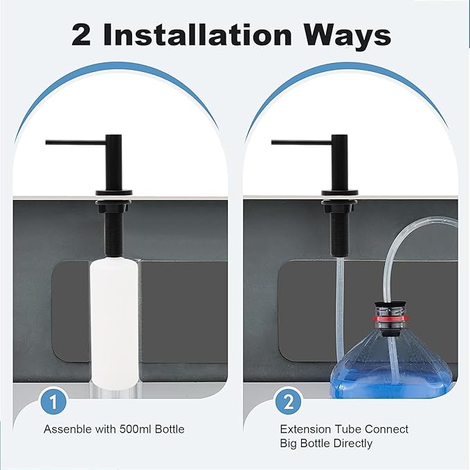 Soap Dispenser for Kitchean Sink, Built in Black Soap Dispenser Stainless Steel Soap Pump with 40" Extension Tube and 500ml Bottle