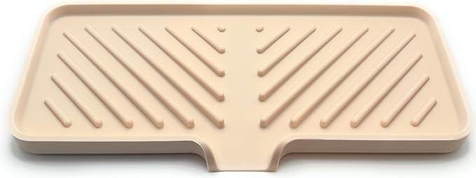 Happitasa Silicone Soap Dish Tray and Sponge Holder with Drain Chute and Feet | 3-Way Sloped Design | Bathroom and Kitchen Sink Organizer Caddy (Sand Dollar, 10"x4")