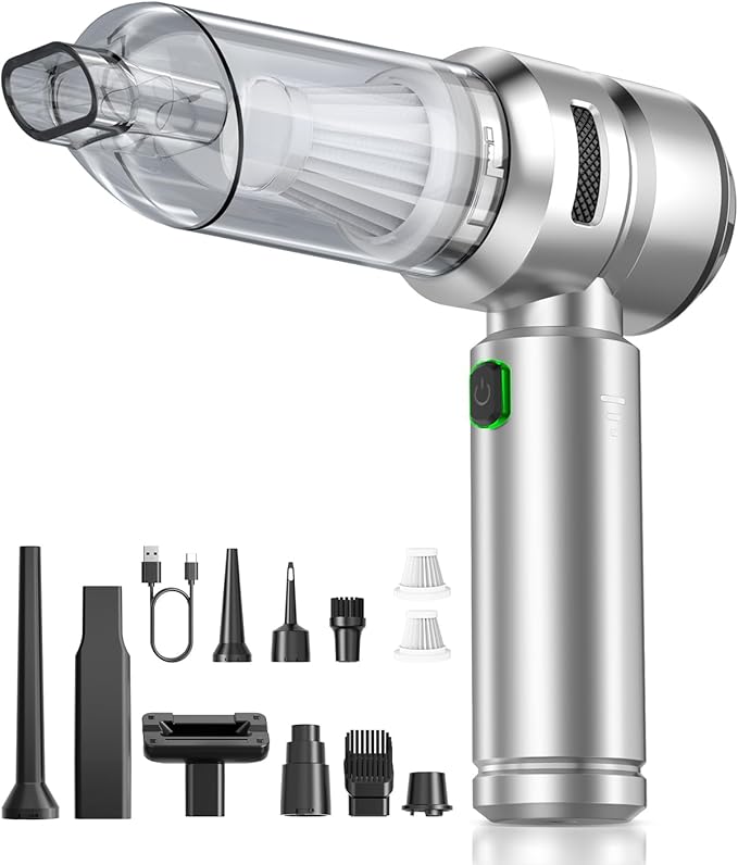 Car Vacuum,3 Suction Modes,Portable Mini Cordless Cleaner with 24000pa Suction Power,Type-C Charge,Handheld Vacuum for Home,Car,Birthday Gifts for Men Dad Husband (Starlight Bright Silver)