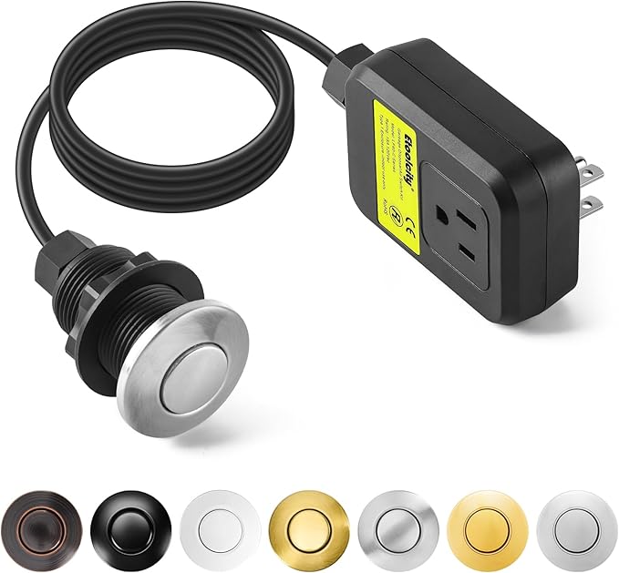 Garbage Disposal Air Switch Kit Sink Top Waste Disposal Stainless Steel Brushed Nickel On/Off Air Button Food and Waste Disposals Part by Etoolcity, UL Listed