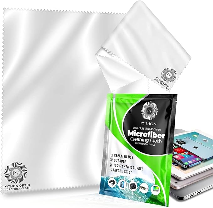 Python Premium OLED Microfiber Cloth 12x16in - Scratch-Free Optical Lens & Glasses Cleaner, Screen Cleaning for Computers, TVs, Apple Devices, Zeiss Lenses, Luxury Watches & Expensive Optics